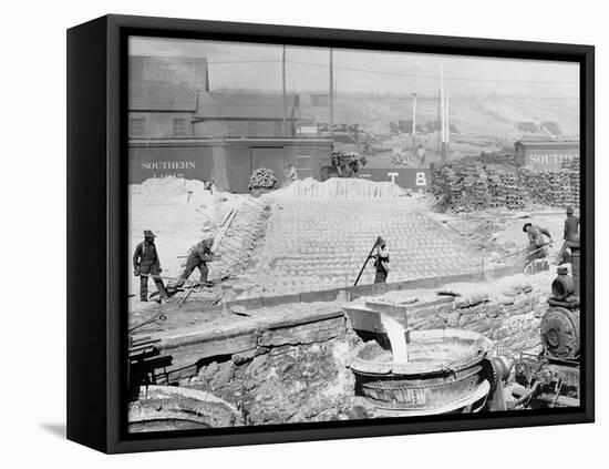 Slag Run and Filling Slag Pots, Sloss City Furnaces, Birmingham, Ala.-null-Framed Stretched Canvas