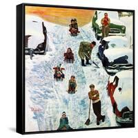 "Sledding and Digging Out," January 28, 1961-Earl Mayan-Framed Stretched Canvas