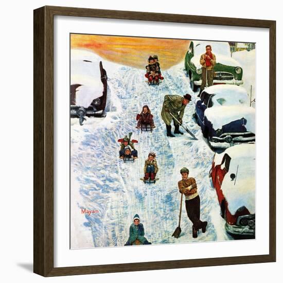 "Sledding and Digging Out," January 28, 1961-Earl Mayan-Framed Giclee Print