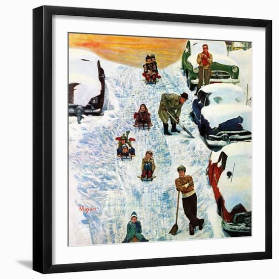 "Sledding and Digging Out," January 28, 1961-Earl Mayan-Framed Giclee Print