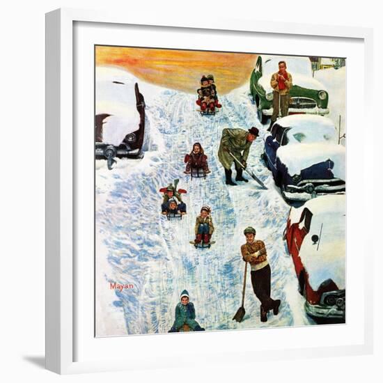 "Sledding and Digging Out," January 28, 1961-Earl Mayan-Framed Giclee Print