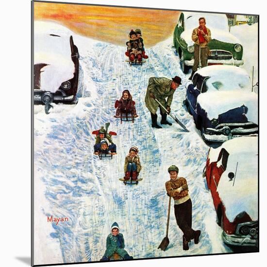 "Sledding and Digging Out," January 28, 1961-Earl Mayan-Mounted Giclee Print