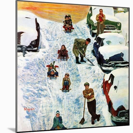 "Sledding and Digging Out," January 28, 1961-Earl Mayan-Mounted Giclee Print