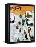 "Sledding and Digging Out," Saturday Evening Post Cover, January 28, 1961-Earl Mayan-Framed Stretched Canvas