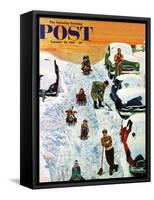 "Sledding and Digging Out," Saturday Evening Post Cover, January 28, 1961-Earl Mayan-Framed Stretched Canvas