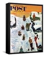 "Sledding and Digging Out," Saturday Evening Post Cover, January 28, 1961-Earl Mayan-Framed Stretched Canvas