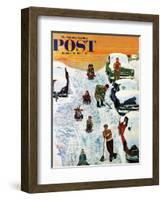 "Sledding and Digging Out," Saturday Evening Post Cover, January 28, 1961-Earl Mayan-Framed Giclee Print