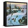 "Sledding by Sunset," December 18, 1948-John Falter-Framed Stretched Canvas