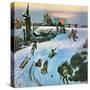 "Sledding by Sunset," December 18, 1948-John Falter-Stretched Canvas