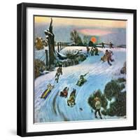 "Sledding by Sunset," December 18, 1948-John Falter-Framed Giclee Print