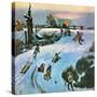 "Sledding by Sunset," December 18, 1948-John Falter-Stretched Canvas