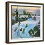 "Sledding by Sunset," December 18, 1948-John Falter-Framed Giclee Print