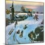 "Sledding by Sunset," December 18, 1948-John Falter-Mounted Giclee Print