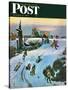 "Sledding by Sunset," Saturday Evening Post Cover, December 18, 1948-John Falter-Stretched Canvas