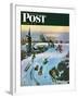 "Sledding by Sunset," Saturday Evening Post Cover, December 18, 1948-John Falter-Framed Giclee Print