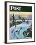 "Sledding by Sunset," Saturday Evening Post Cover, December 18, 1948-John Falter-Framed Giclee Print