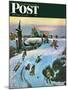 "Sledding by Sunset," Saturday Evening Post Cover, December 18, 1948-John Falter-Mounted Giclee Print