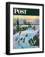 "Sledding by Sunset," Saturday Evening Post Cover, December 18, 1948-John Falter-Framed Giclee Print