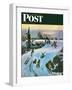 "Sledding by Sunset," Saturday Evening Post Cover, December 18, 1948-John Falter-Framed Giclee Print