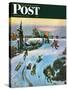 "Sledding by Sunset," Saturday Evening Post Cover, December 18, 1948-John Falter-Stretched Canvas