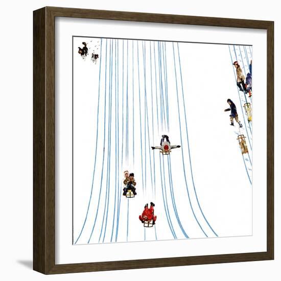 "Sledding Designs in the Snow," February 3, 1962-John Falter-Framed Giclee Print