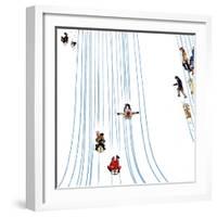 "Sledding Designs in the Snow," February 3, 1962-John Falter-Framed Giclee Print