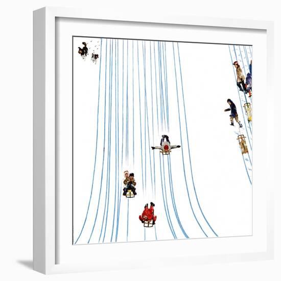 "Sledding Designs in the Snow," February 3, 1962-John Falter-Framed Giclee Print