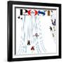 "Sledding Designs in the Snow," Saturday Evening Post Cover, February 3, 1962-John Falter-Framed Giclee Print