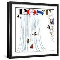 "Sledding Designs in the Snow," Saturday Evening Post Cover, February 3, 1962-John Falter-Framed Giclee Print