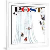 "Sledding Designs in the Snow," Saturday Evening Post Cover, February 3, 1962-John Falter-Framed Giclee Print