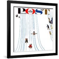 "Sledding Designs in the Snow," Saturday Evening Post Cover, February 3, 1962-John Falter-Framed Giclee Print