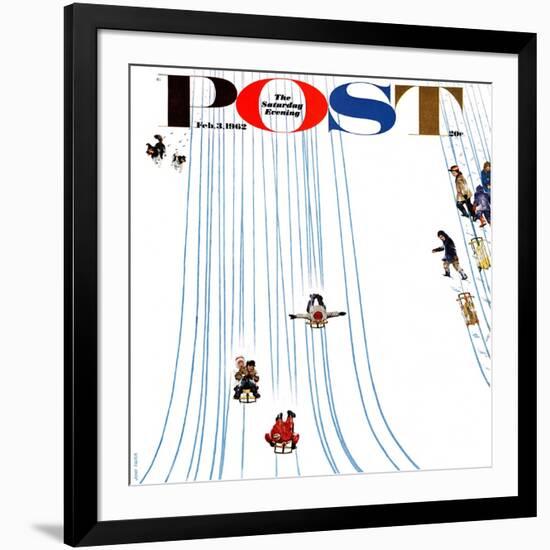 "Sledding Designs in the Snow," Saturday Evening Post Cover, February 3, 1962-John Falter-Framed Giclee Print