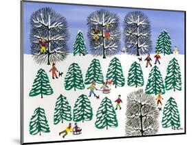 Sledding in the Pines-Gordon Barker-Mounted Giclee Print