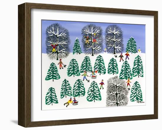 Sledding in the Pines-Gordon Barker-Framed Giclee Print