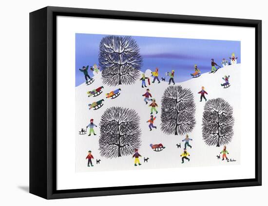 Sledding on Pine Hill-Gordon Barker-Framed Stretched Canvas