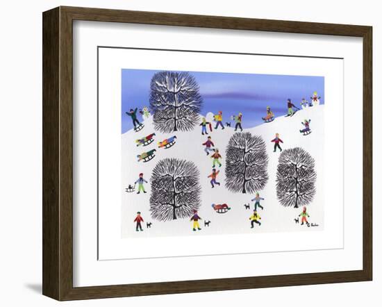 Sledding on Pine Hill-Gordon Barker-Framed Premium Giclee Print