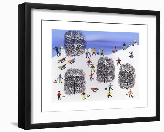 Sledding on Pine Hill-Gordon Barker-Framed Premium Giclee Print