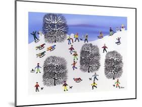 Sledding on Pine Hill-Gordon Barker-Mounted Premium Giclee Print