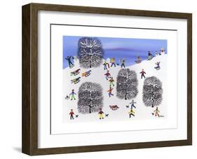 Sledding on Pine Hill-Gordon Barker-Framed Giclee Print