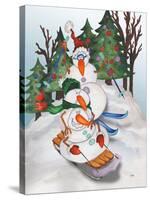 Sledding Snowmen-Elizabeth Medley-Stretched Canvas