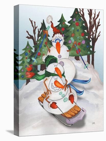 Sledding Snowmen-Elizabeth Medley-Stretched Canvas