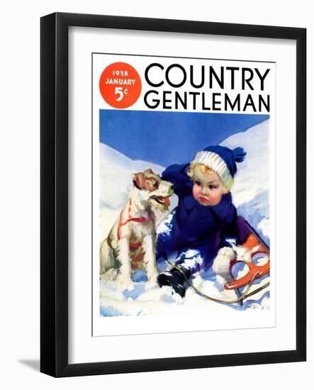 "Sledding Wipeout," Country Gentleman Cover, January 1, 1938-Tom Webb-Framed Giclee Print