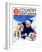 "Sledding Wipeout," Country Gentleman Cover, January 1, 1938-Tom Webb-Framed Giclee Print