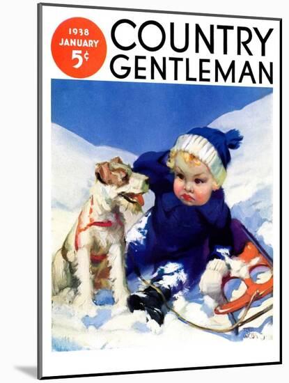 "Sledding Wipeout," Country Gentleman Cover, January 1, 1938-Tom Webb-Mounted Giclee Print