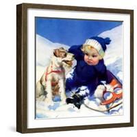 "Sledding Wipeout,"January 1, 1938-Tom Webb-Framed Giclee Print