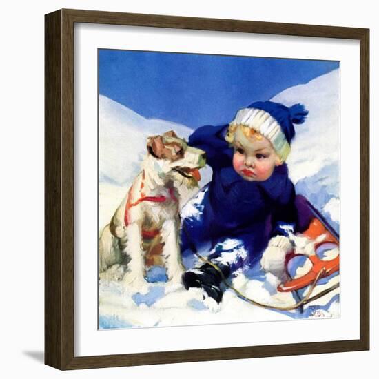 "Sledding Wipeout,"January 1, 1938-Tom Webb-Framed Giclee Print