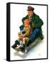 "Sledding with Grandpa,"February 8, 1930-Alan Foster-Framed Stretched Canvas