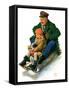 "Sledding with Grandpa,"February 8, 1930-Alan Foster-Framed Stretched Canvas