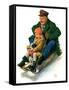 "Sledding with Grandpa,"February 8, 1930-Alan Foster-Framed Stretched Canvas