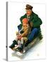 "Sledding with Grandpa,"February 8, 1930-Alan Foster-Stretched Canvas